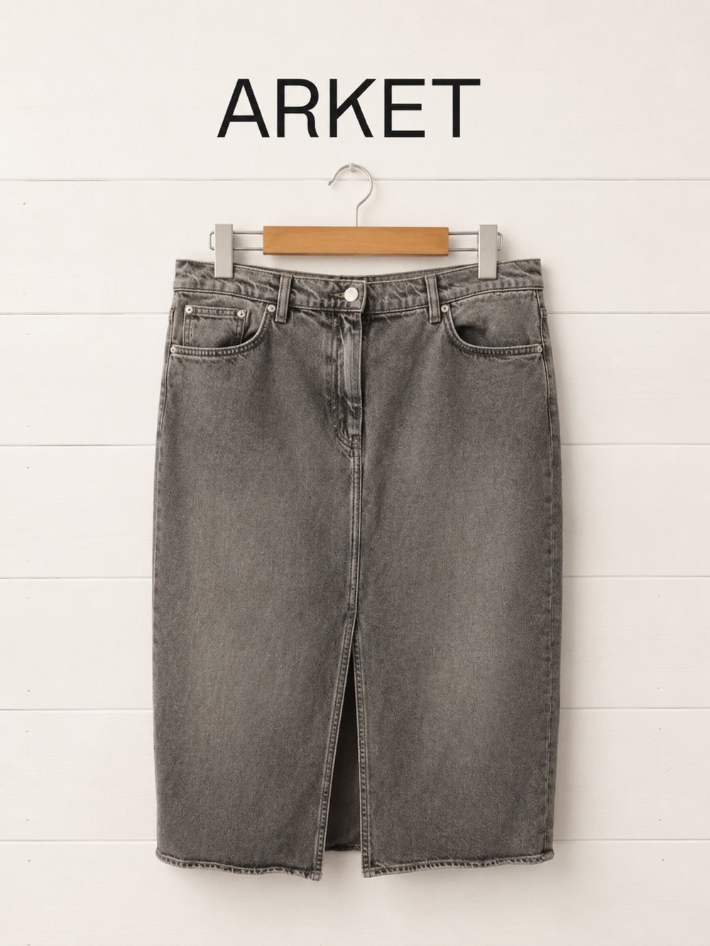 ARKET Grey Denim Midi Skirt – Size 12 (CA)